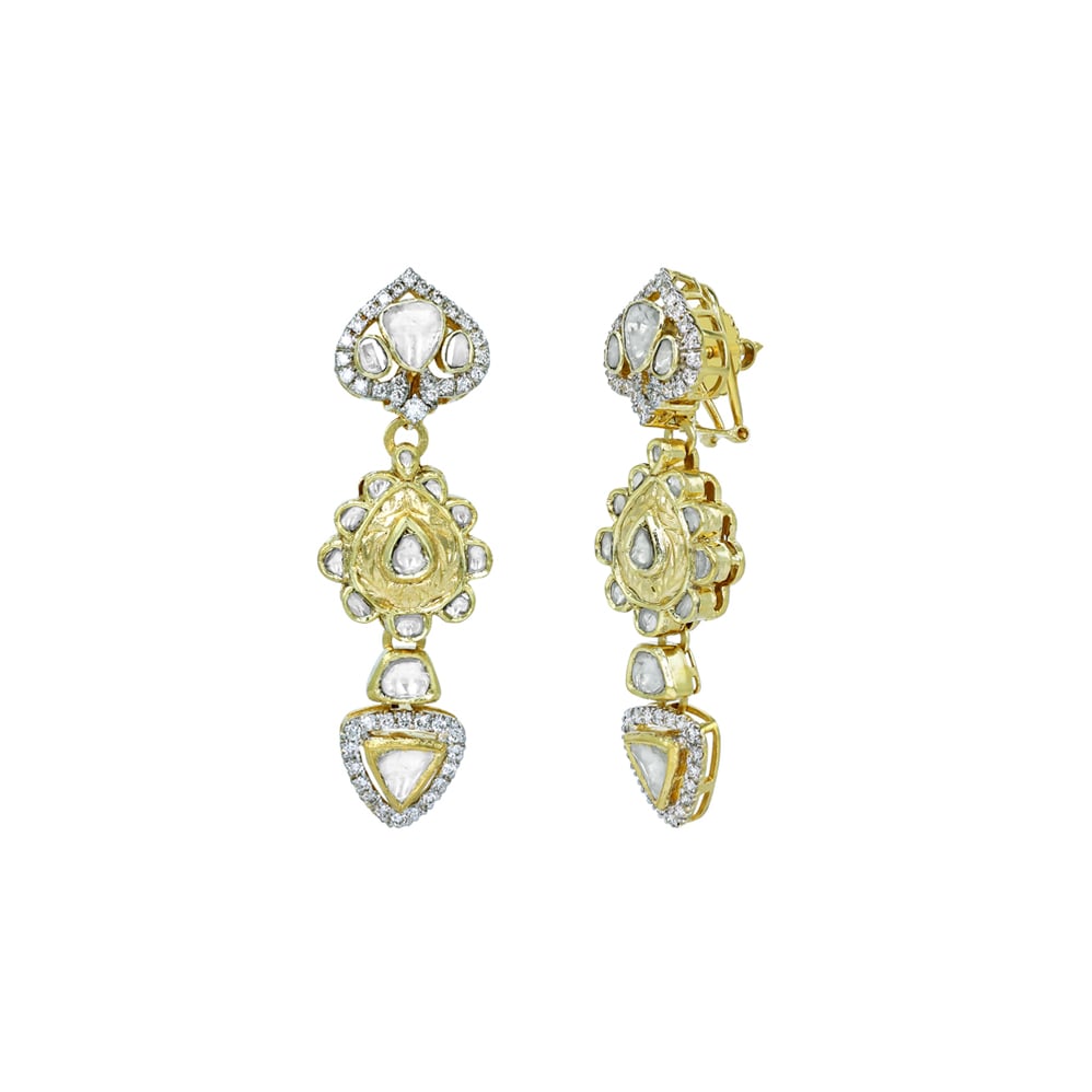 Fusion Polki Earrings with Floral and Geometric Design